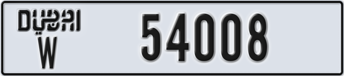 dubai License Plate Number 54008 Code W