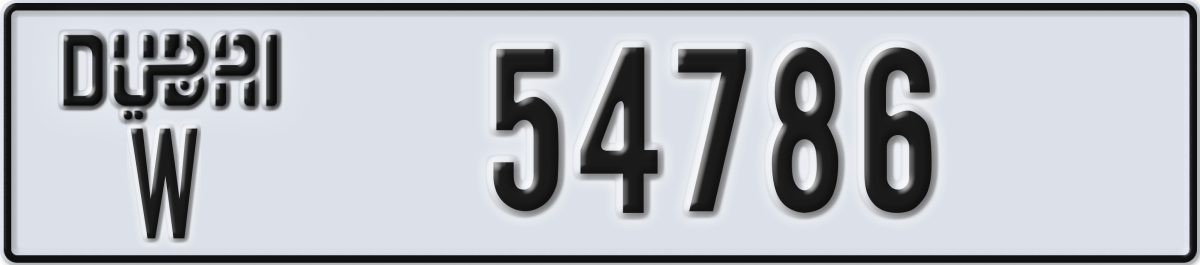dubai License Plate Number 54786 Code W