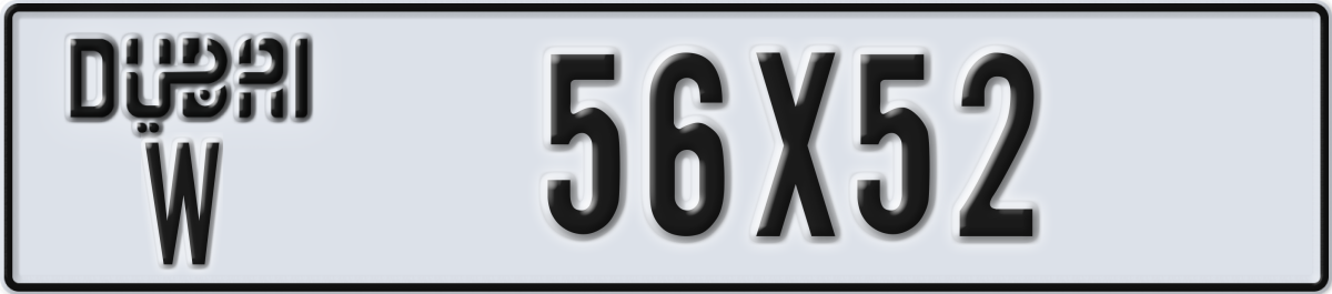 dubai License Plate Number 56X52 Code W