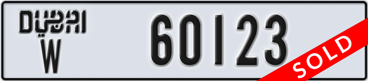 dubai License Plate Number 60123 Code W