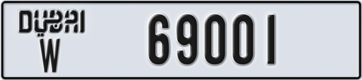 dubai License Plate Number 69001 Code W