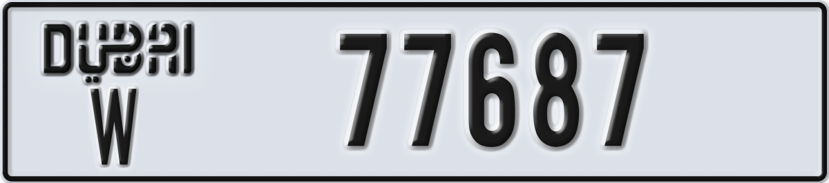 dubai License Plate Number 77687 Code W