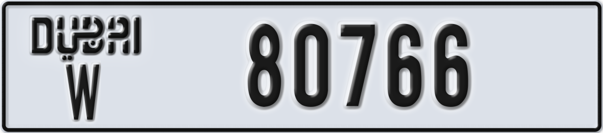 dubai License Plate Number 80766 Code W
