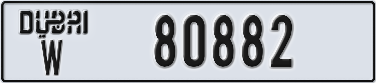 dubai License Plate Number 80882 Code W