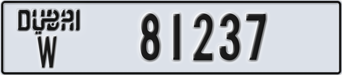 dubai License Plate Number 81237 Code W