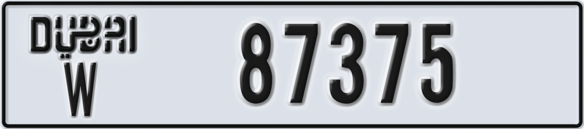 dubai License Plate Number 87375 Code W