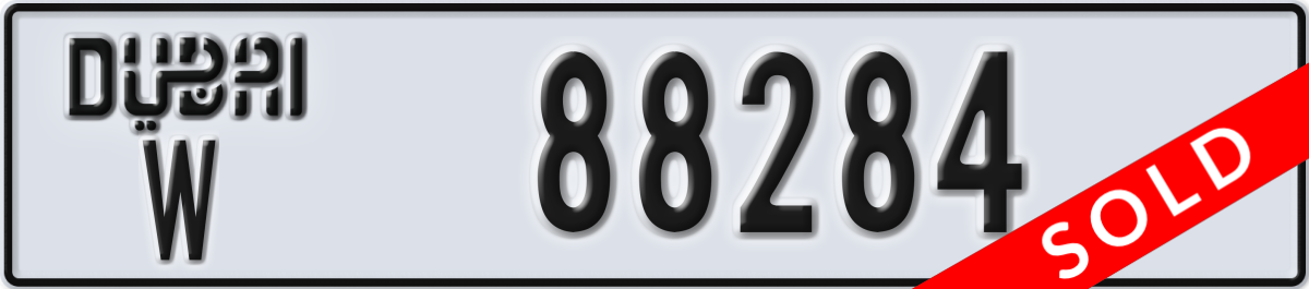 dubai License Plate Number 88284 Code W