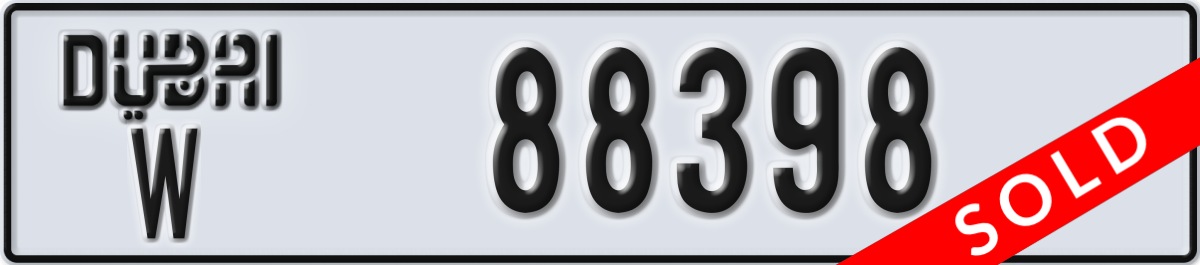dubai License Plate Number 88398 Code W