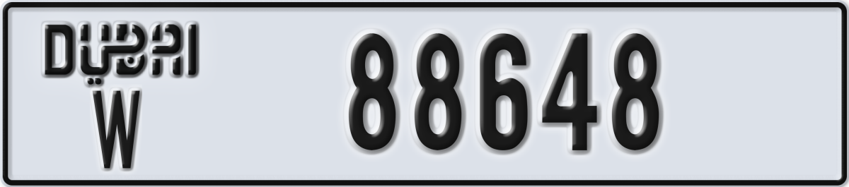 dubai License Plate Number 88648 Code W