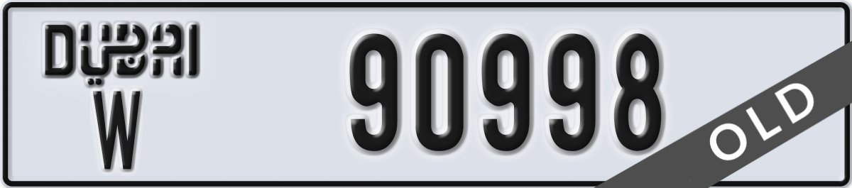 dubai License Plate Number 90998 Code W