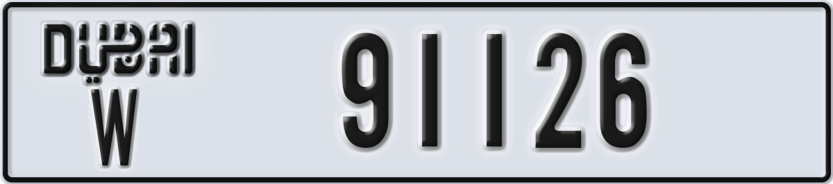 dubai License Plate Number 91126 Code W