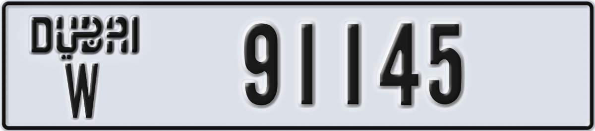 dubai License Plate Number 91145 Code W