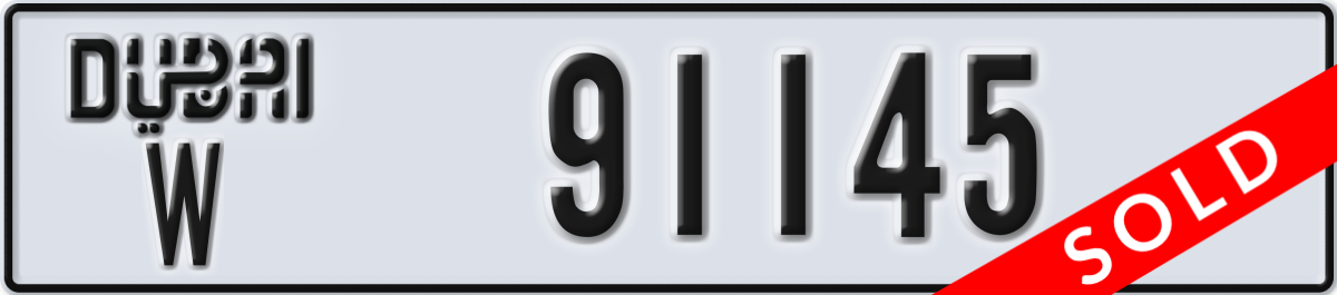 dubai License Plate Number 91145 Code W