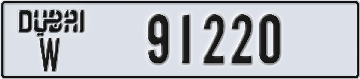 dubai License Plate Number 91220 Code W