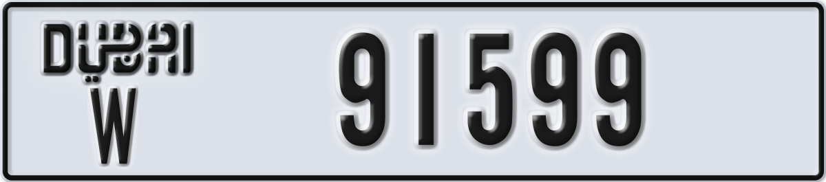dubai License Plate Number 91599 Code W