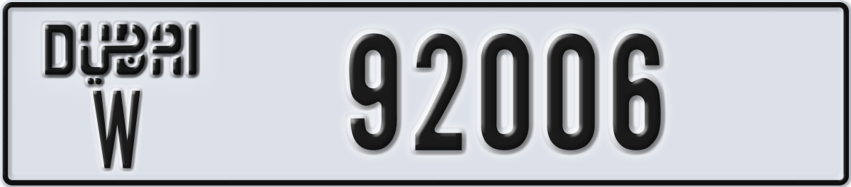 dubai License Plate Number 92006 Code W