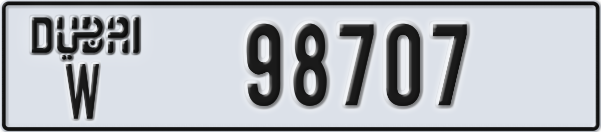 dubai License Plate Number 98707 Code W