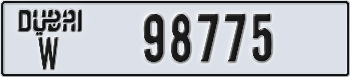dubai License Plate Number 98775 Code W
