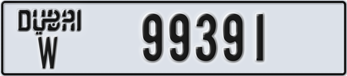dubai License Plate Number 99391 Code W