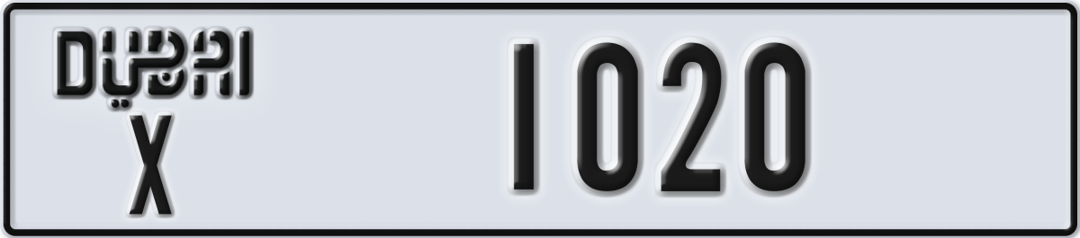 dubai License Plate Number 1020 Code X