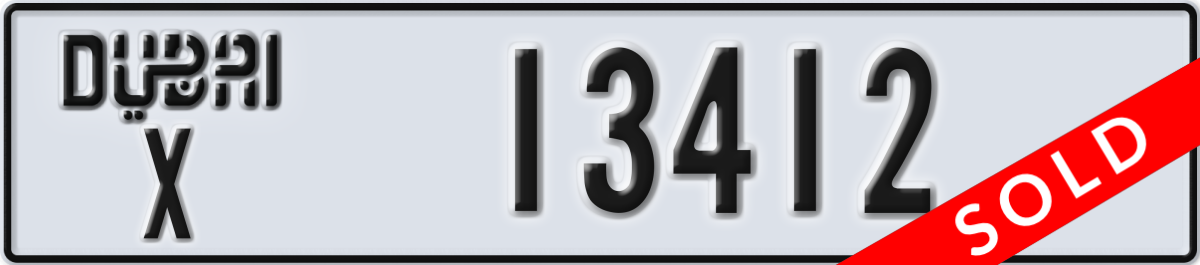 dubai License Plate Number 13412 Code X