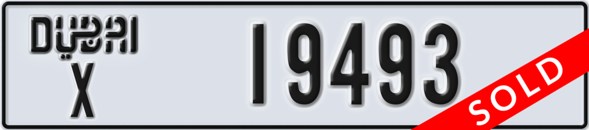 dubai License Plate Number 19493 Code X