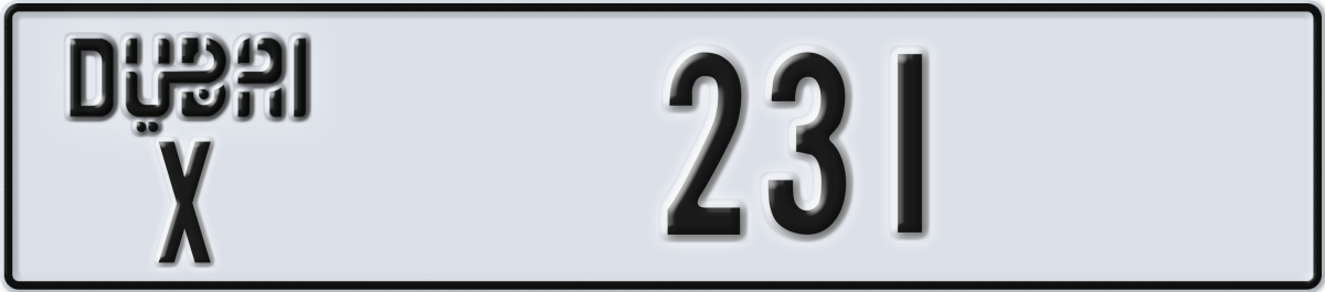dubai License Plate Number 231 Code X