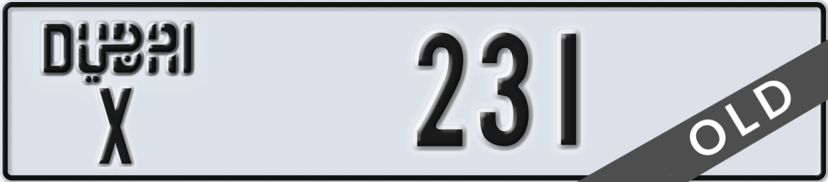 dubai License Plate Number 231 Code X