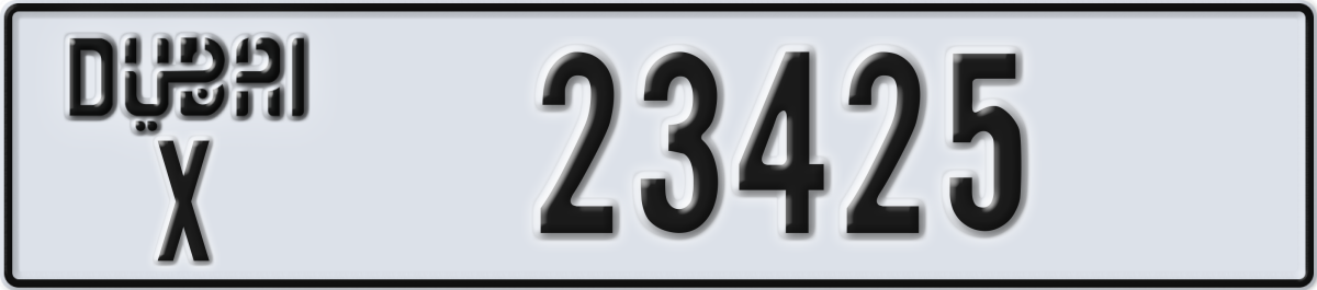 dubai License Plate Number 23425 Code X