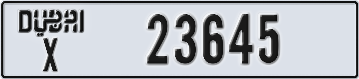 dubai License Plate Number 23645 Code X