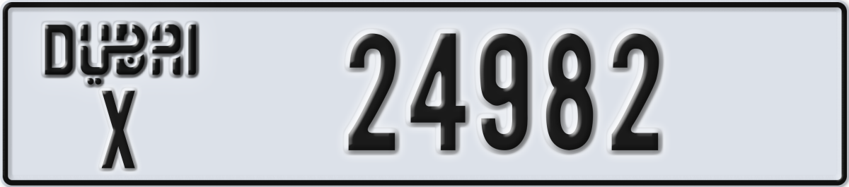 dubai License Plate Number 24982 Code X