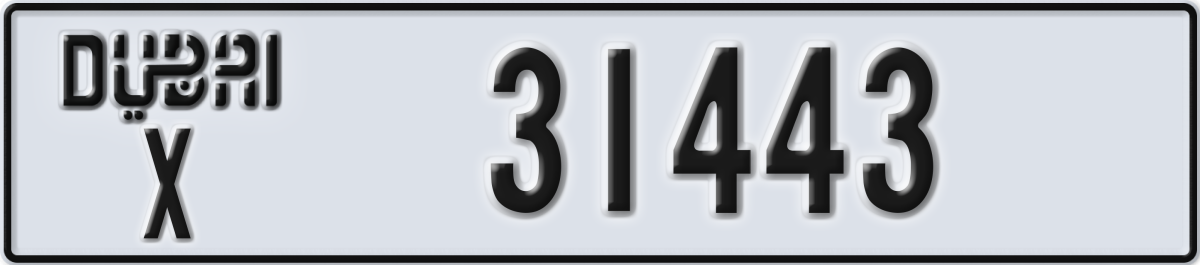 dubai License Plate Number 31443 Code X
