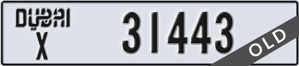 dubai License Plate Number 31443 Code X