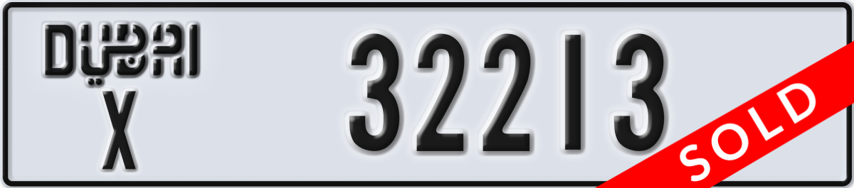 dubai License Plate Number 32213 Code X