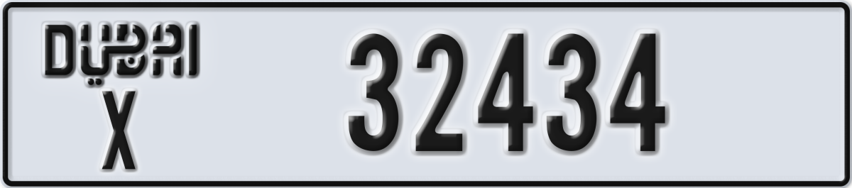 dubai License Plate Number 32434 Code X
