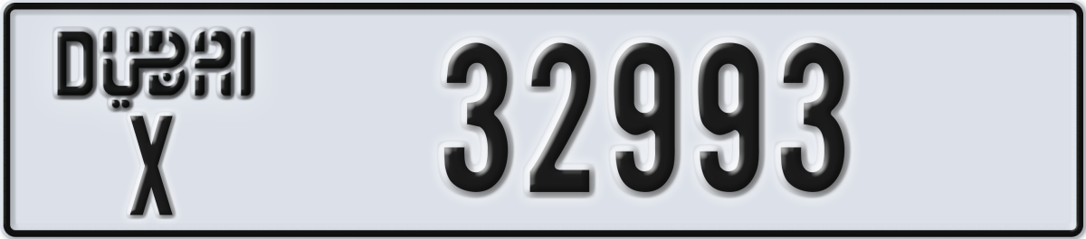 dubai License Plate Number 32993 Code X