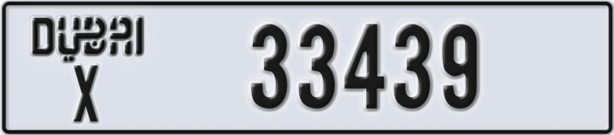 dubai License Plate Number 33439 Code X