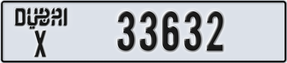 dubai License Plate Number 33632 Code X
