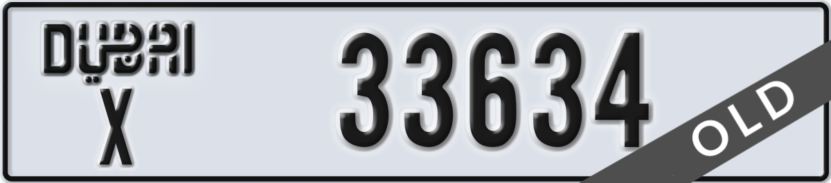 dubai License Plate Number 33634 Code X