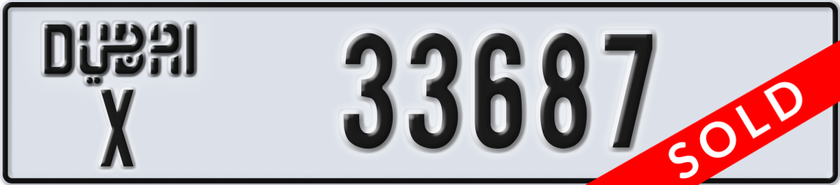 dubai License Plate Number 33687 Code X