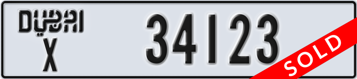 dubai License Plate Number 34123 Code X