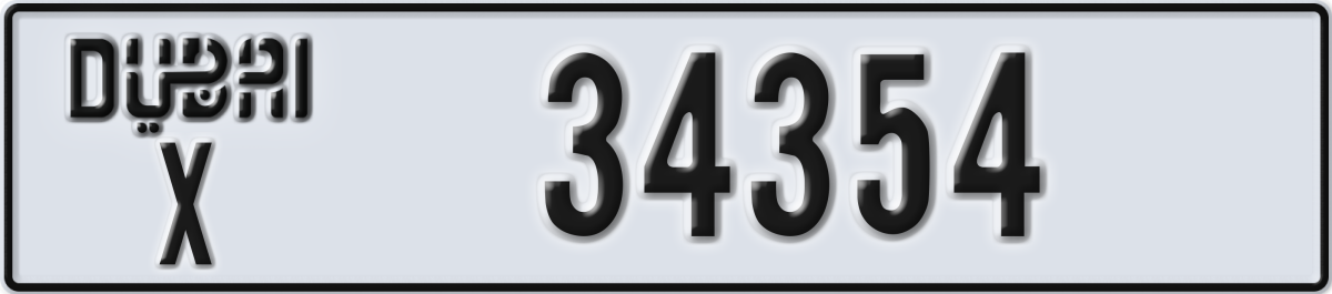 dubai License Plate Number 34354 Code X