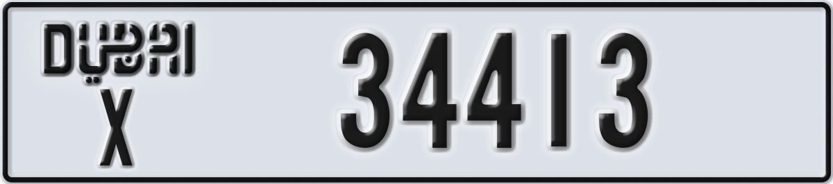 dubai License Plate Number 34413 Code X
