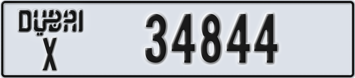 dubai License Plate Number 34844 Code X