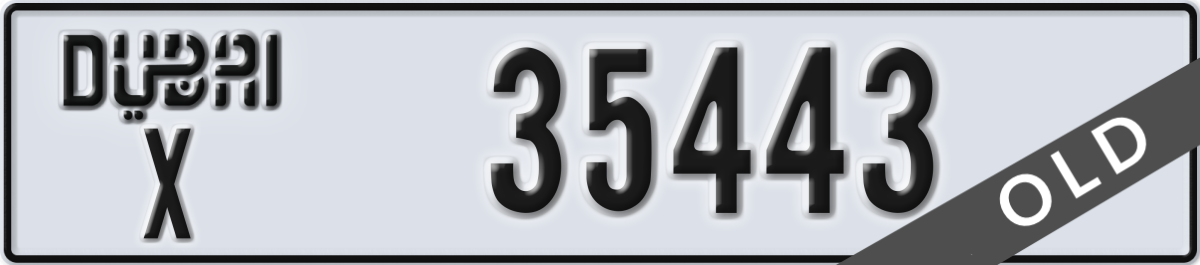 dubai License Plate Number 35443 Code X