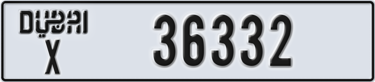 dubai License Plate Number 36332 Code X