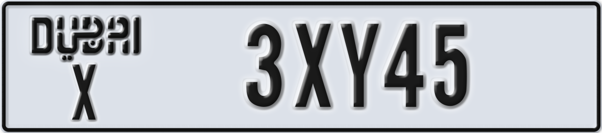 dubai License Plate Number 3XY45 Code X