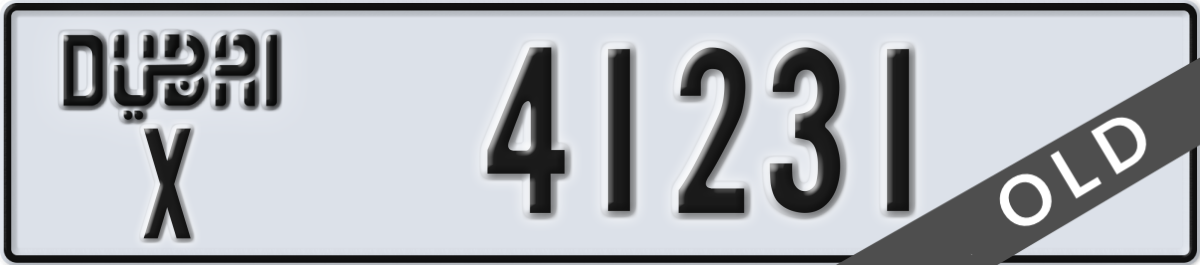 dubai License Plate Number 41231 Code X