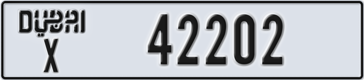 dubai License Plate Number 42202 Code X
