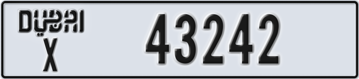 dubai License Plate Number 43242 Code X